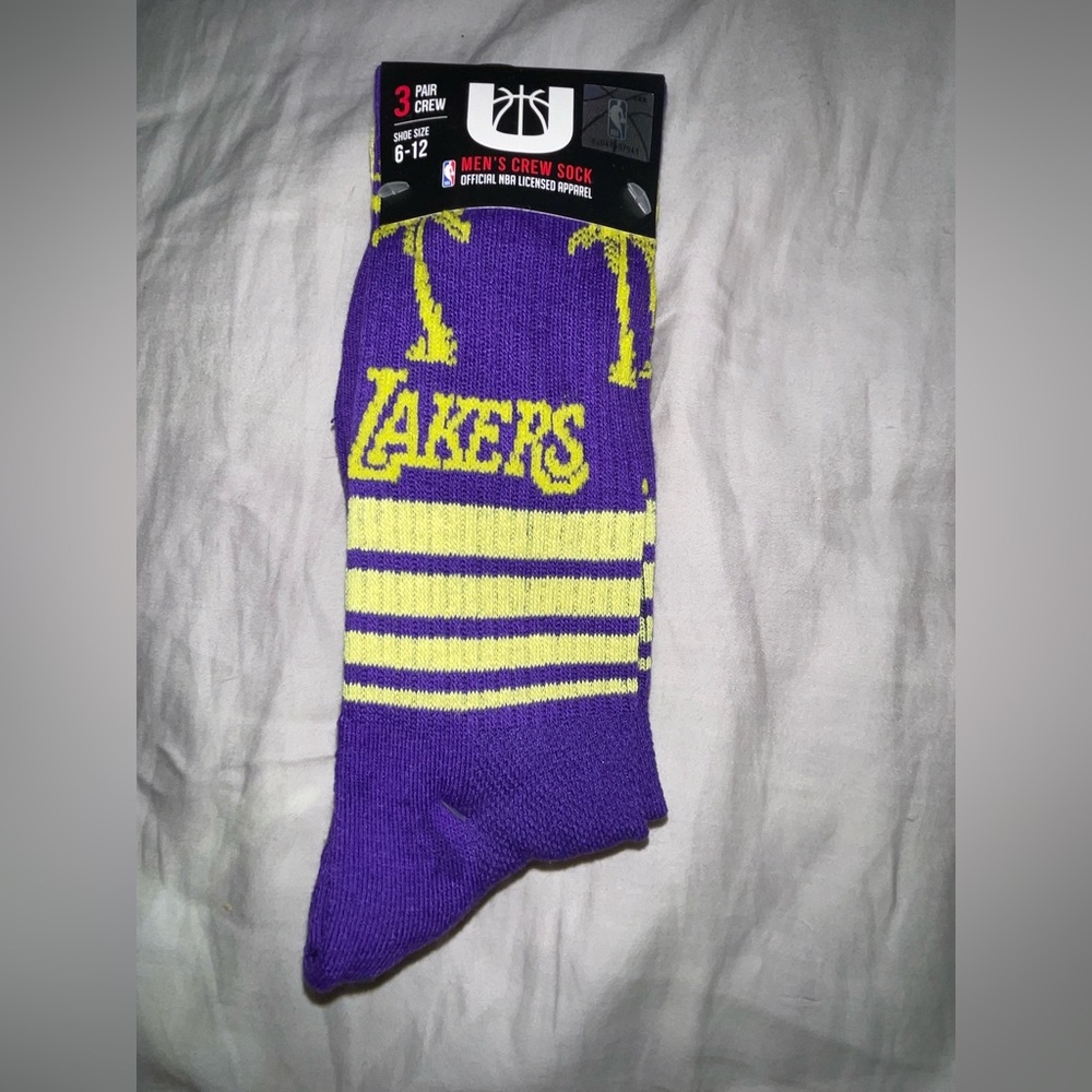 LA Lakers NBA Men’s Crew Sock 3 Pair (palm tree)